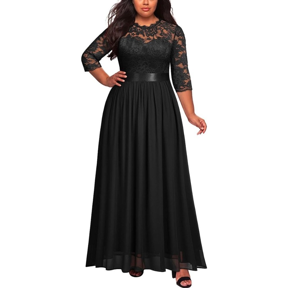 Women's Formal Floral Lace Chiffon Plus Size Wedding Maxi Dress